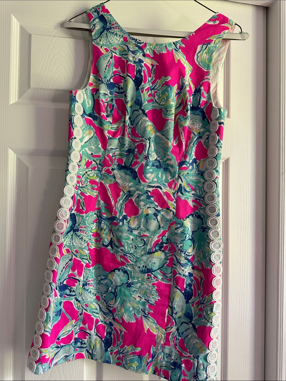 Lilly Pulitzer Pink Tropical Shift Dress with Teal Aqua Print